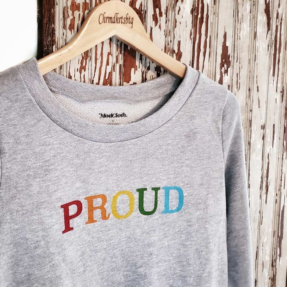 ModCloth Graphic Sweatshirt Grey Print Size S - Picture 3 of 10